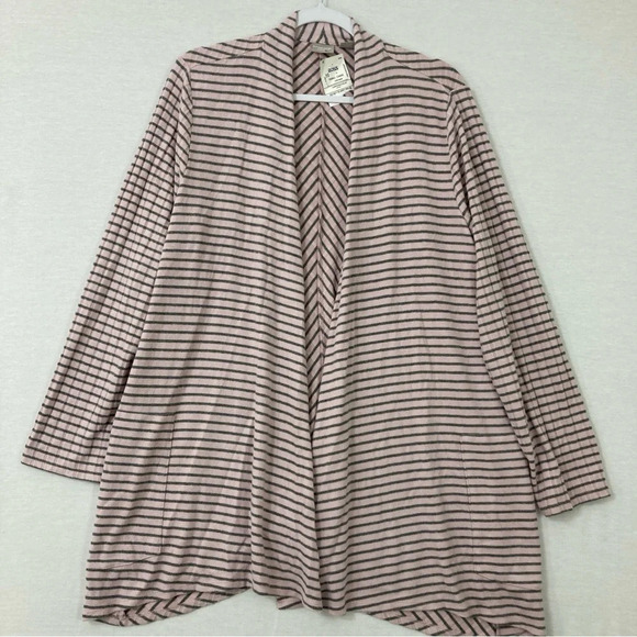New Chico's Light Pink Striped Knit Open Front Cardigan size Large/2 - Picture 1 of 10